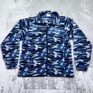 Columbia Blue Camo‎ Fleece Jacket Full Zip Up Girls Size 14/16 Boho Gorpcore